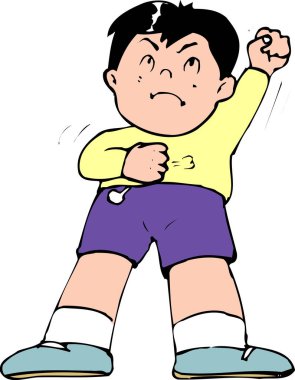 Kızgın bir çizgi film çocuğunun vektör çizimi 