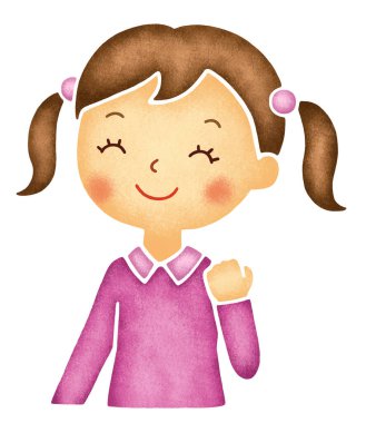 Pembe gözlü, gülümseyen tatlı çizgi film kızı.