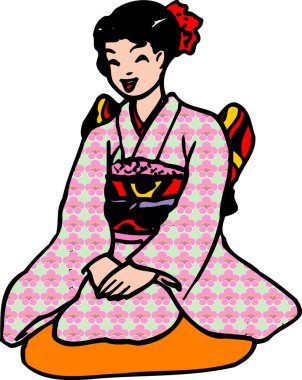 Kimono resimli Japon kadın. 