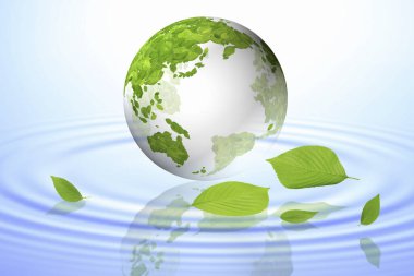 Suyun içindeki yeşil yapraklı saydam küre