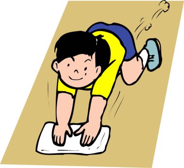 Gülümseyen çocuk dizlerinin üzerinde kayıyor