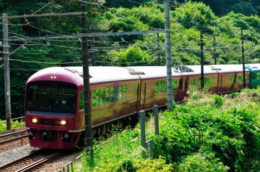 train moving on the railroad  on nature background in japan