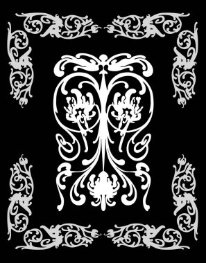 Dekoratif vintage elementlere sahip siyah ve beyaz soyut arkaplan          