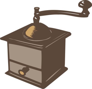 Beyaz arkaplanda antika kahve makinesinin çizimi