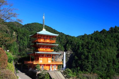 Nachi düşer ve üç hikaye pagoda Seiganto Ji: Wakayama, Japan