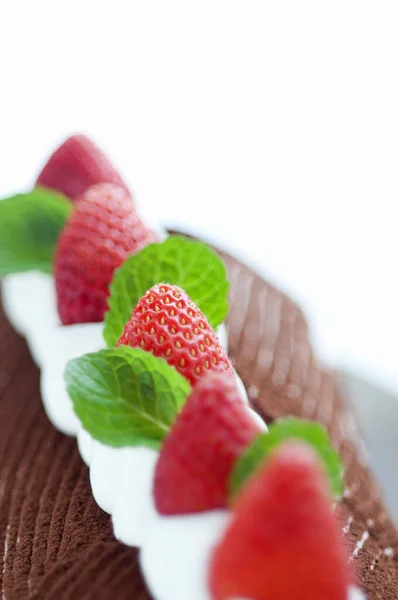 Delicious Cake Strawberries Background — Stock Photo, Image