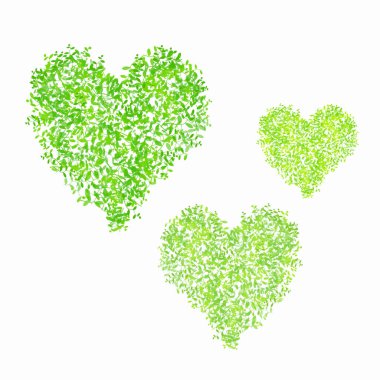 Kalp şeklindeki yeşil yapraklı soyut arkaplan.          