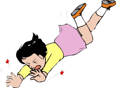 Çizgi filmdeki kızın beyaz arka planda düşüşünün çizimi 