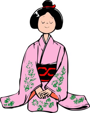 Kimono resimli Japon kadın. 