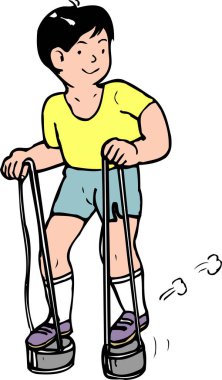 Şort giyen teneke bacaklarla oynayan bir çocuk.