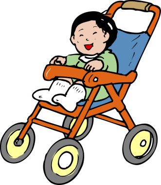 Bebek arabasındaki çizgi film çocuğunun çizimi