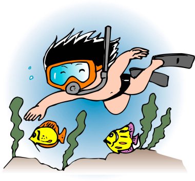 scuba dalgıcı çizgi film karakteri çizimi 