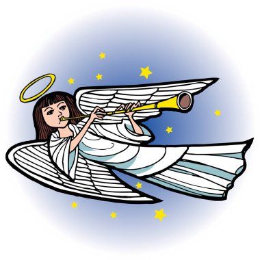 Trompetli karikatür meleğinin çizimi