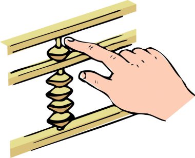 Abaküs kullanan erkek eli, beyaz arkaplanda izole edilmiş renkli bir illüstrasyon