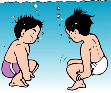 Mavi suya dalan oğlanların bir resmi 