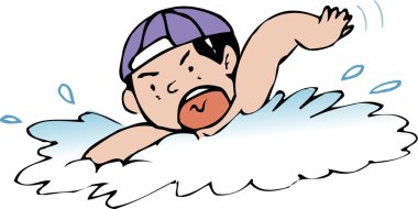 Yüzen çocuğun çizgi film çizimi