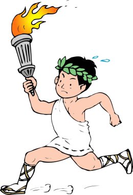 Roma elbisesi giymiş, fenerli bir çocuğun çizgi film karakteri..