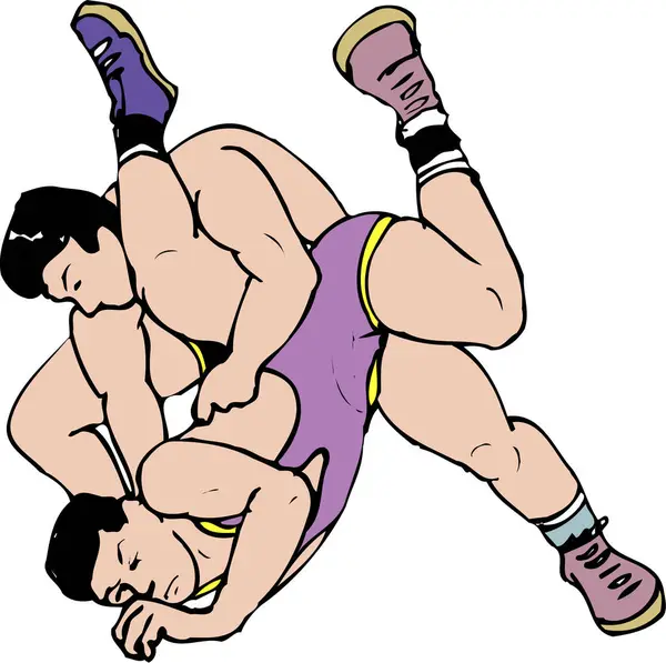 Due Uomini Thai Wrestling Sfondo Bianco Illustrazione Cartone Animato — Foto Stock