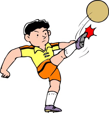 Futbol oynayan genç bir çocuğun karikatür çizimi 