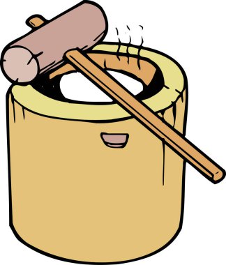 Mochi yapmak için kullanılan havan ve tokmak, beyaz arkaplanda izole edilmiş basit bir illüstrasyon  