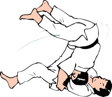 İki erkek karate dövüşçüsü, karikatür çizimi.