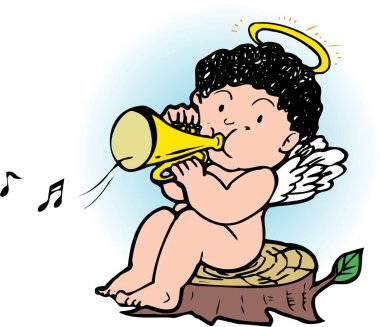 Melek trompet çalarken karikatür çizimi