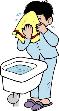 Çocuk sabah yüzünü yıkıyor, illüstrasyon 