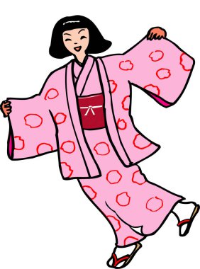 Kimono resimli Japon kadın. 