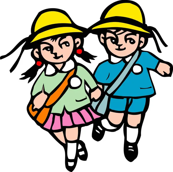 Şapkalı bir kız ve oğlanın resmi. 