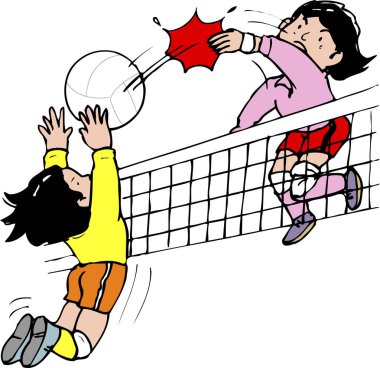 Aksiyon çizgi filminde voleybol oyuncuları 