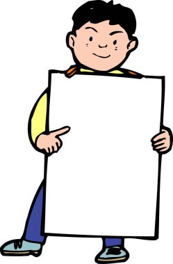  Elinde beyaz bir tabela tutan çizgi film karakteri.