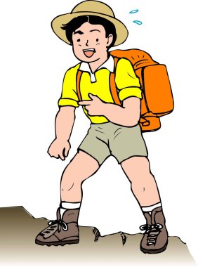 Sırt çantasıyla gezen çocuk yürüyüşçüsü. 