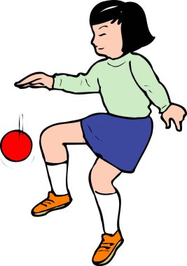 Beyaz arkaplanda topla oynayan kız