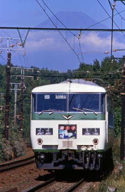 train moving on the railroad  on nature background in Japan