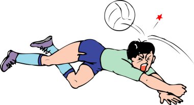 Voleybol maçında düşen adam, beyaz arkaplanda izole edilmiş basit bir illüstrasyon  