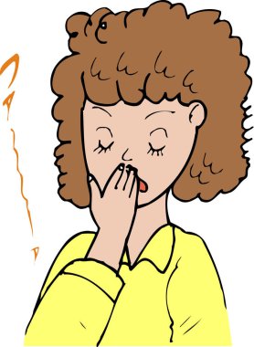 illustration of a woman yawning on white background 