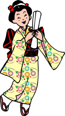 Kimonolu Japon kadın, kağıt resimli. 