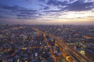 Tokyo geceleri gökyüzü, hava manzarası