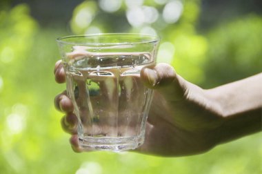 Doğanın arka planında bir bardak su.