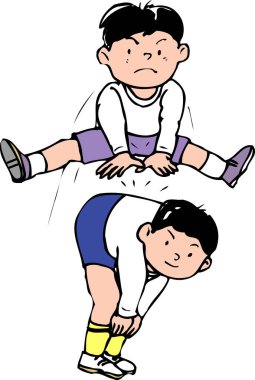 Beden eğitimi dersinde iki çocuk birdirbir oynuyor.