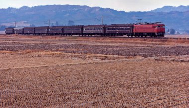 Tren kırsaldaki paralel tren raylarında ilerliyor. 