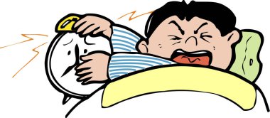 karikatür kızgın adam çalar saat tutuyor.