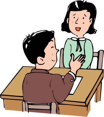 Masada oturan iki kişi birlikte konuşuyor.