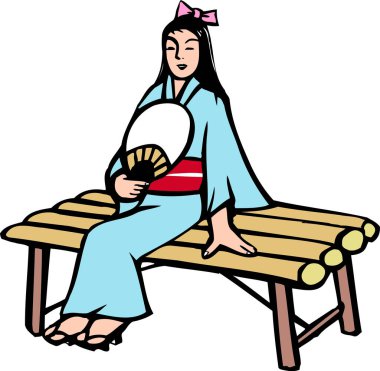 Çizgi filmdeki Japon kız bankta oturuyor. 