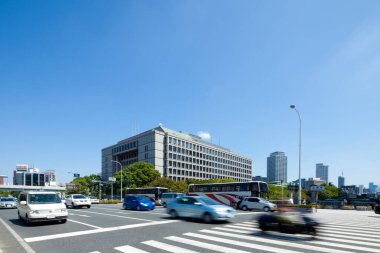 Osaka, Japonya 'nın gündüz şehir manzarası