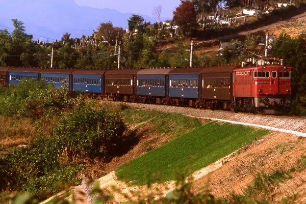 train moving on the railroad  on nature background in Japan