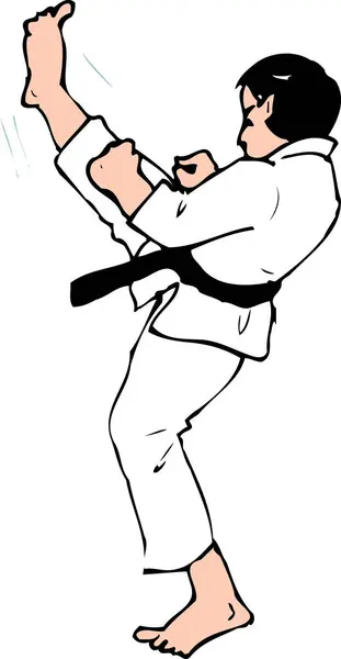 Asian Man Doing Karate Cartoon Illustration White Background — Stock Photo, Image