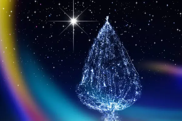 ボケとブルーの背景にあるクリスマスツリー — ストック写真