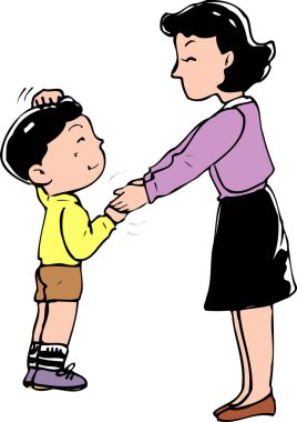 Anne ve oğlu beyaz arka planda el ele tutuşuyorlar.