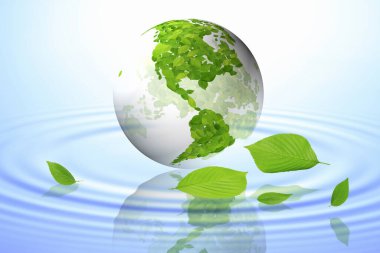 Suyun içindeki yeşil yapraklı saydam küre